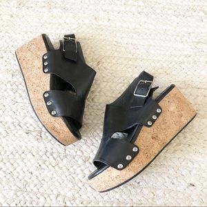 Bussola Cork Leather Wedge Sandals